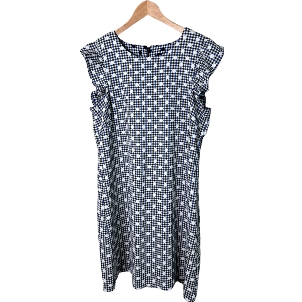 NWT Jessica Howard “Missy” 14 Polka Dot Blue Black Flutter Sleeves Dress